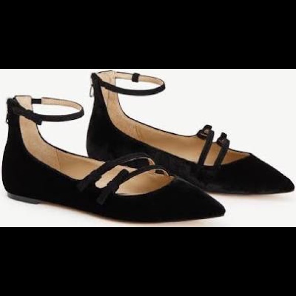 Ann Taylor Shoes - Ann Taylor Velvet Ankle Strap Pointy Flats Black